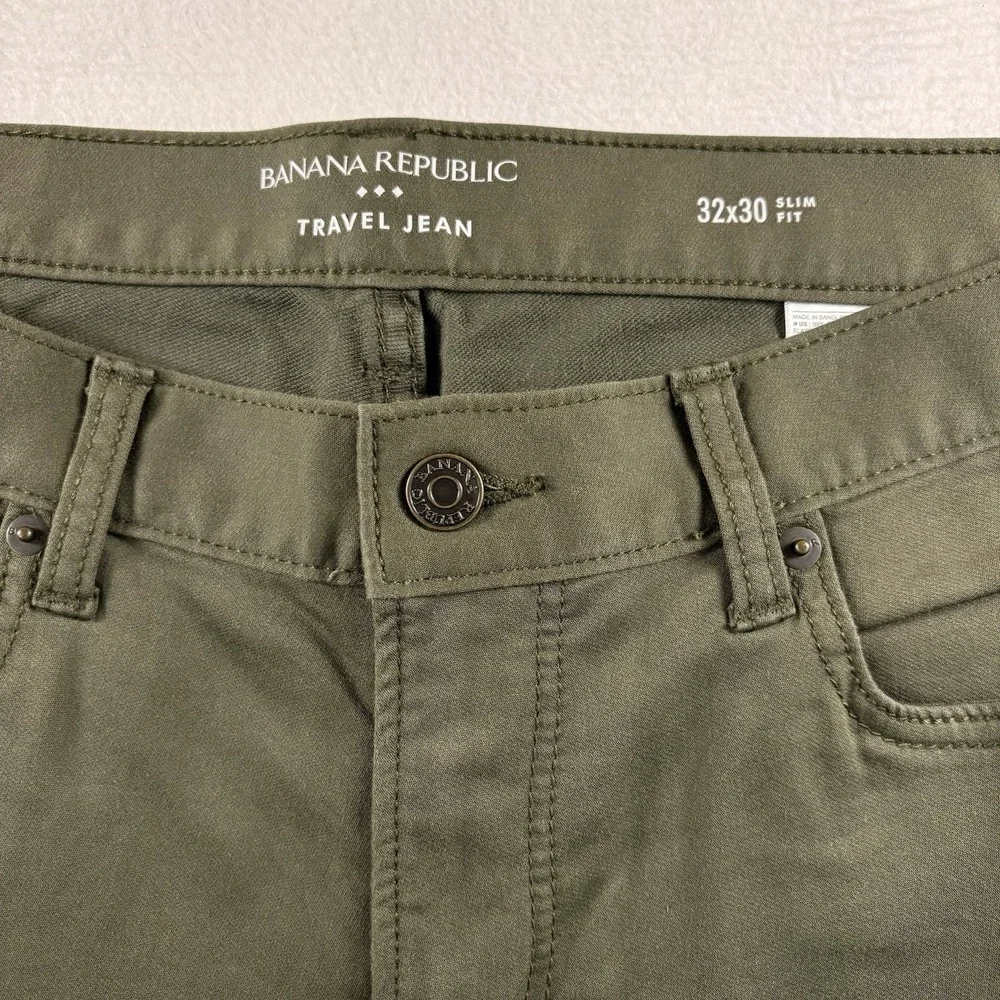 Banana Republic Men Travel Jeans 32X30 Olive Green Chino Slim Fit Stretch Casual